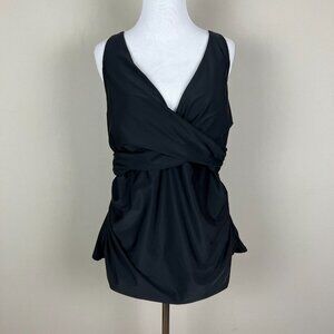 Firpearl Tankini Swim Top Womens 18 Black Ruched V-Neck Padded‎ Bust Adjustable